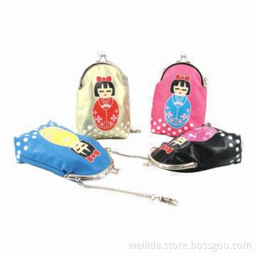 Coin Purses, Made of Dot Printed PU, Very Specially Printing Japanese Girl